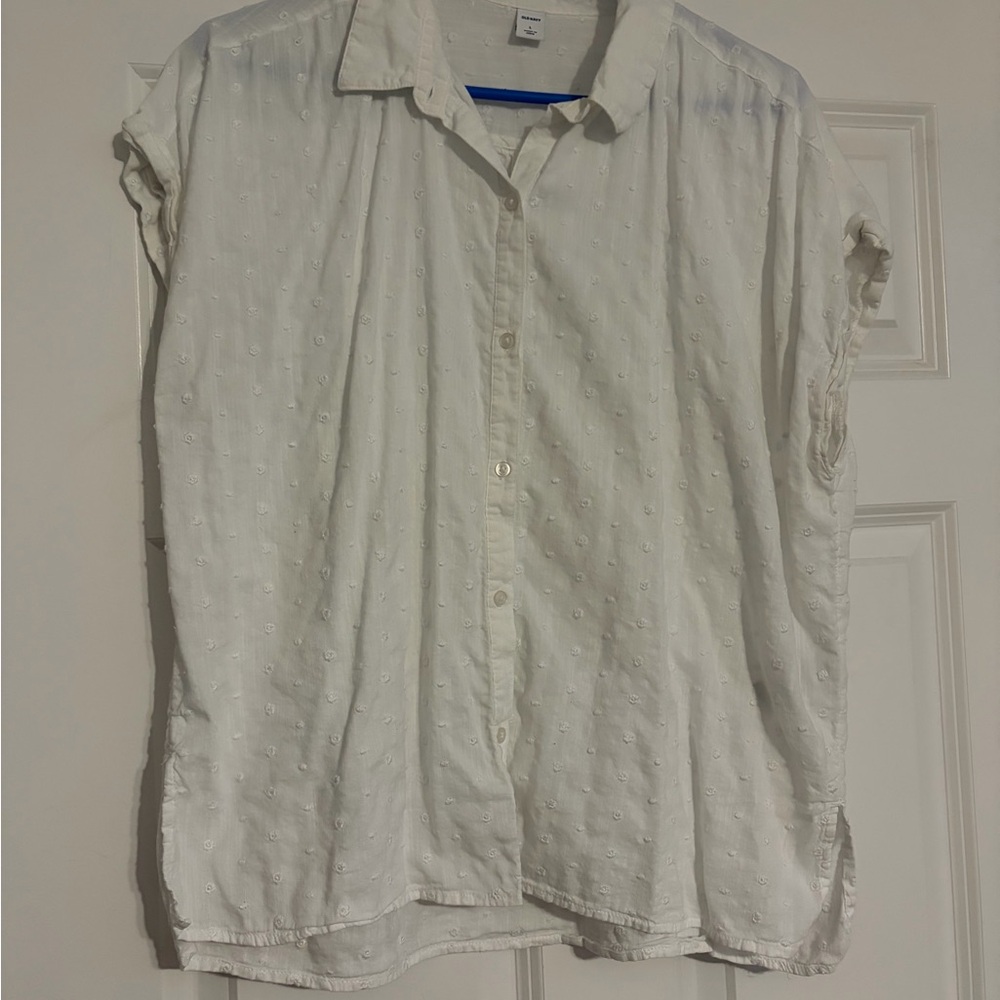 Old Navy white cotton flowy Womens L Blouse top beach boho casual travel